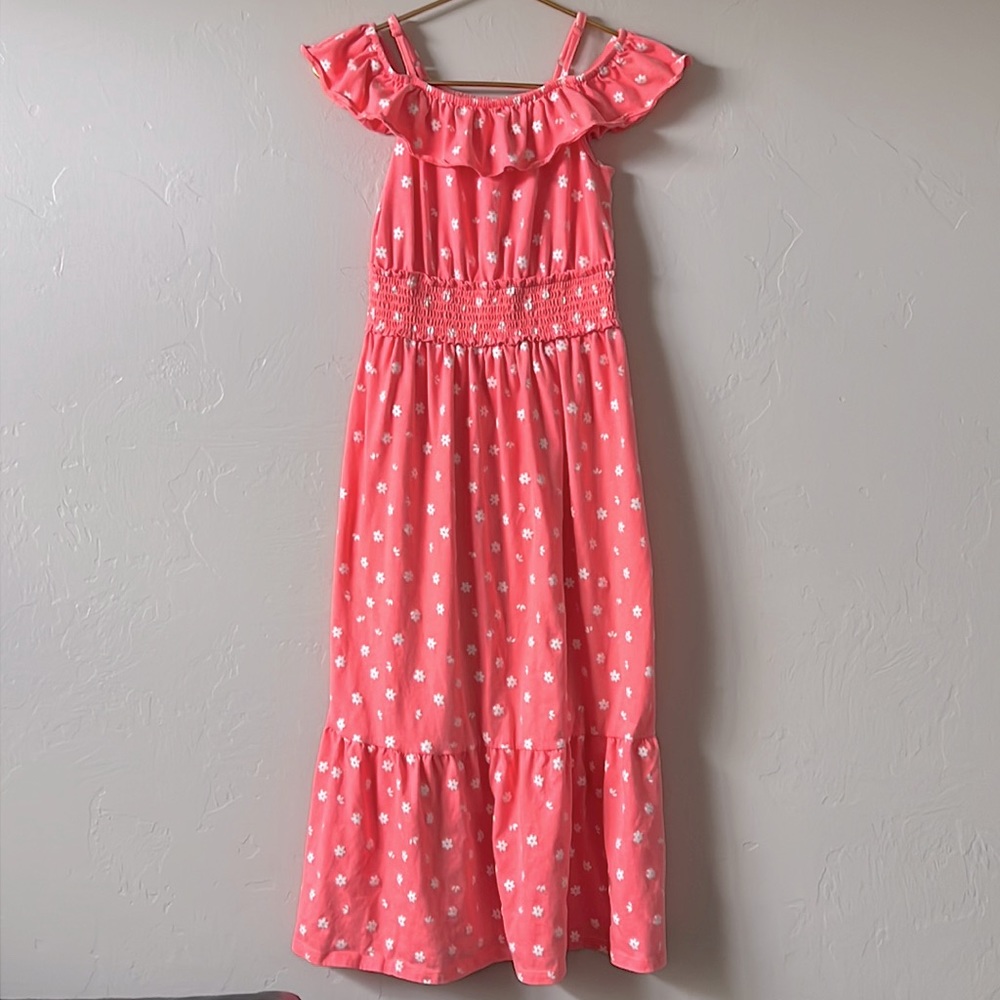 Cat & Jack Coral Pink Floral Ruffle Maxi Dress